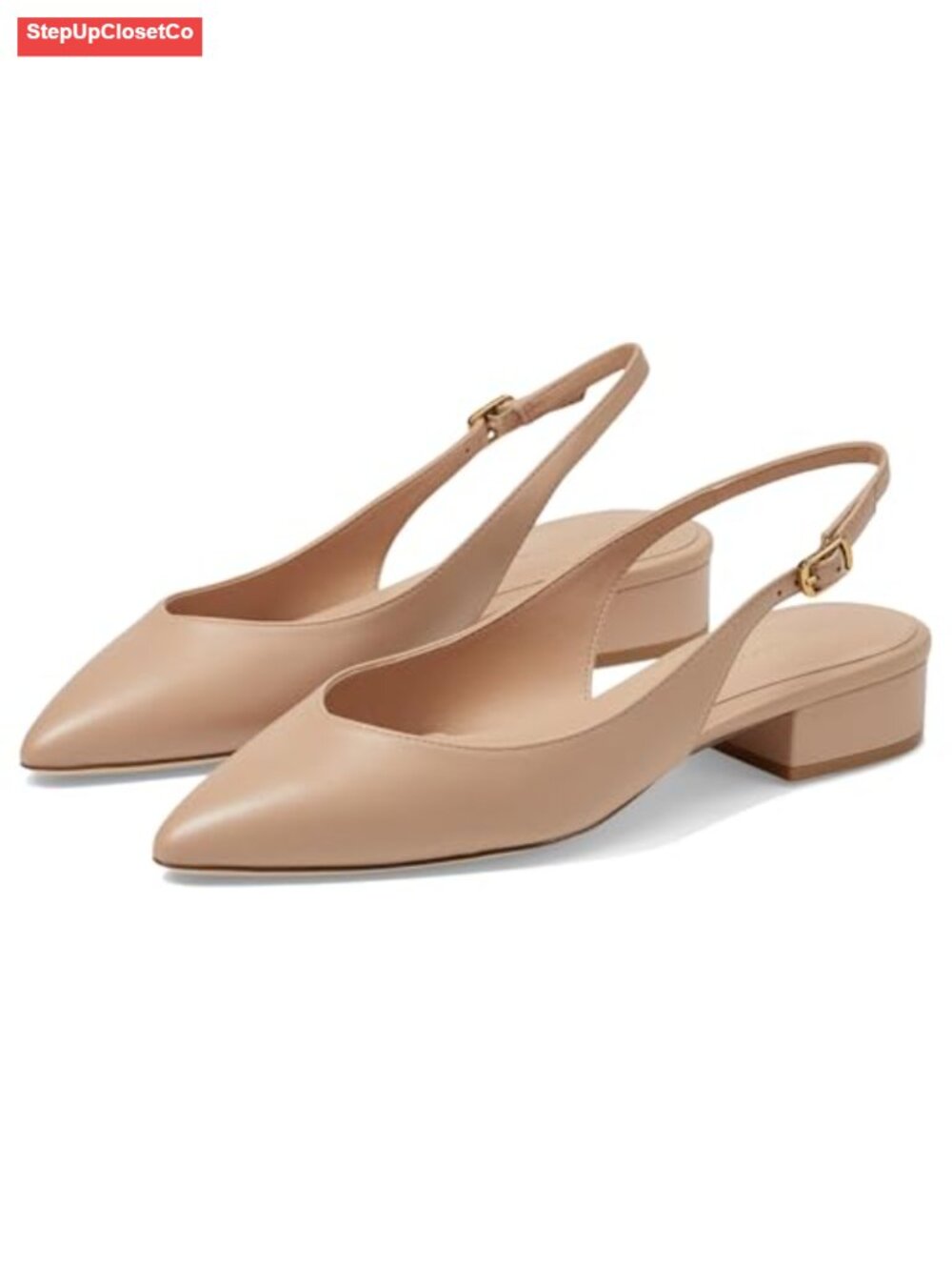 Slingback Flats with Functional Buckle V-Shaped Topline Padded Comfort